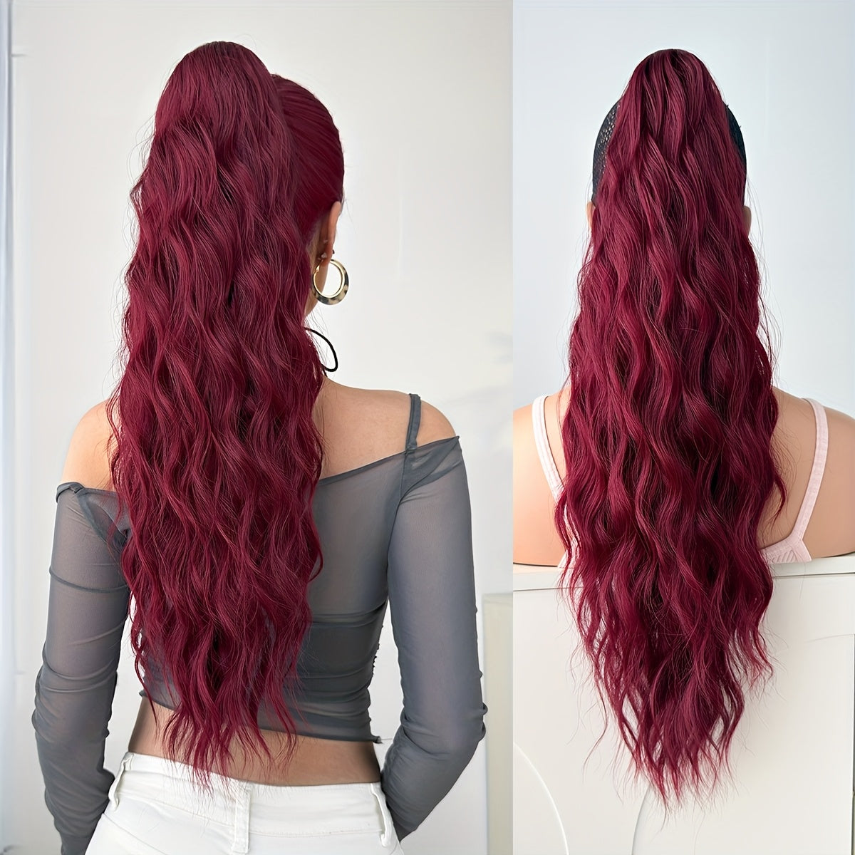 [Heat-Resistant] 26-Inch Long Wavy Ponytail Extension | Made from Heat-Resistant Synthetic Fibers | Perfect for Daily Use by Women