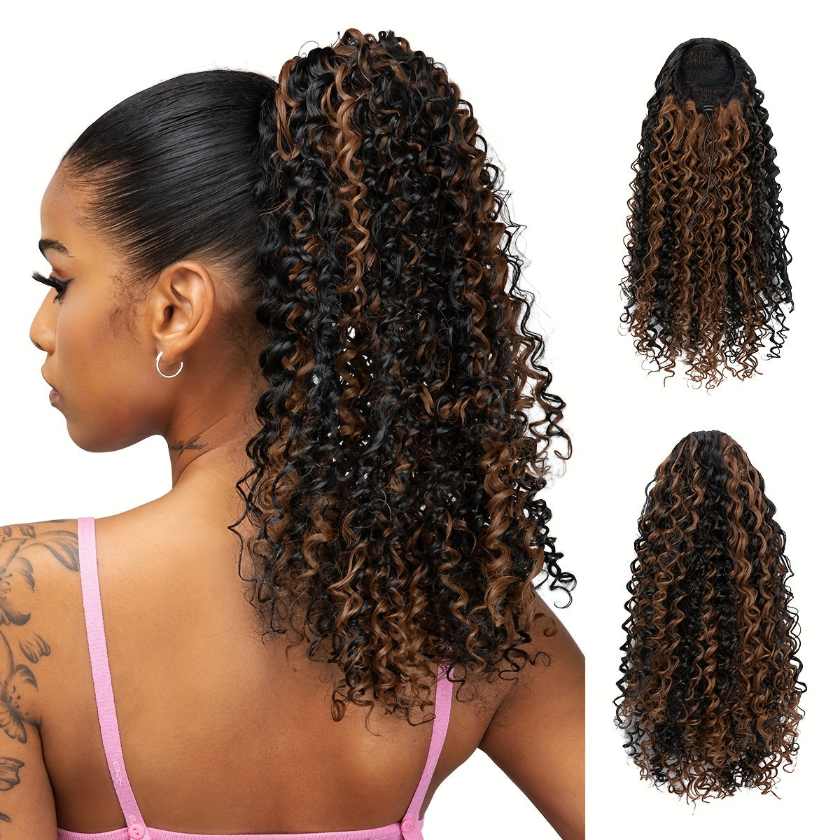 Kinky Curly Drawstring Ponytail Extension For Women 16 Inch Synthetic Clip In Wavy Pony Tail