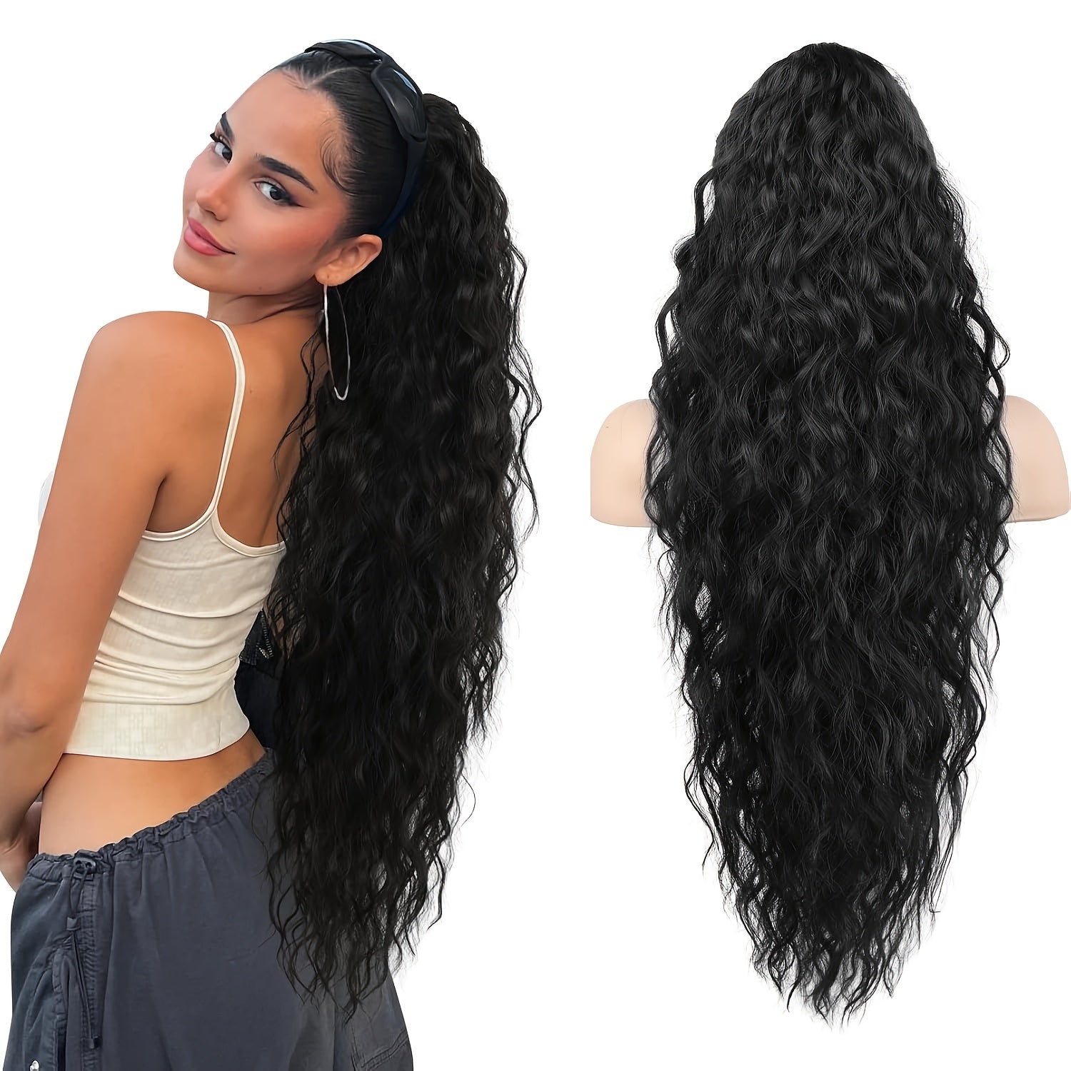 71.12 cm Lightweight Curly Wave Clip-In Hair Extension - Multi-Layered Synthetic Hair for Voluminous Ponytails, Chocolate Brown, Unisex & All Ethnicities, Ponytail Hair Extensions, Versatile Hairpiece, Multilayered Texture, Easy Application Hairpiece
