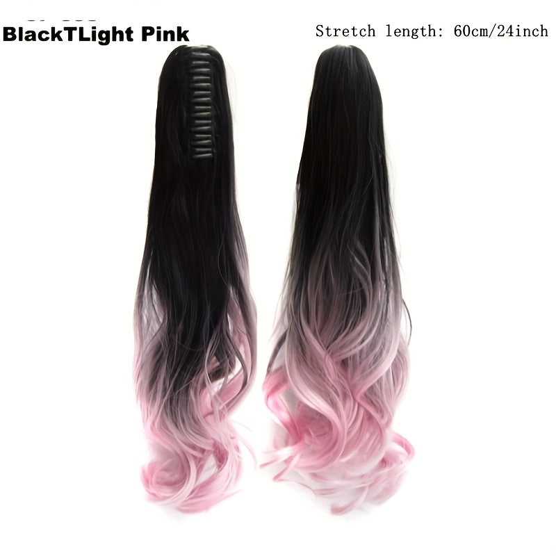 Elegant 12-Color Claw Clip Ponytail Extension - Curly Wavy Synthetic Hair for All Genders, Versatile & Stylish
