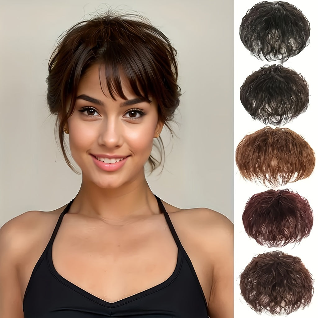 Chic Water Wave Clip-In Hair Extensions with Bangs for Women - Black & Brown, Adds Volume & Covers White Hair, Perfect for Everyday Use
