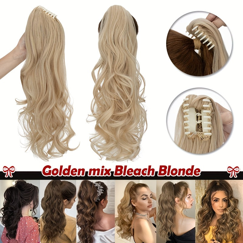 1pc Long 60.96cm Clip-In Ponytail Hair Extensions - Heat-Resistant Synthetic Ponytail with Jaw Clip, Dark Brown/Blonde/Gray/Black/Beige/, Volume & Dimension for Parties, Everyday, Special Events - Women's Hairstyle Addition