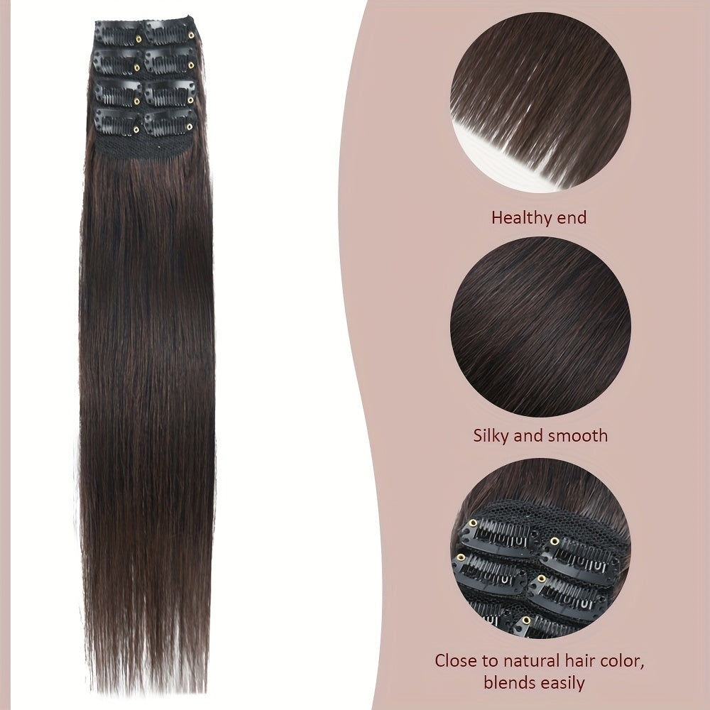 4pcs with 8 Clips Straight Clip In Hair Extensions 100% Real Human Hair Color 1B# 30.48-45.72 cm Double Weft Invisiable Clip Hair Extensions Remy Natural Human Hair for Women Girl Daily Full Head Use