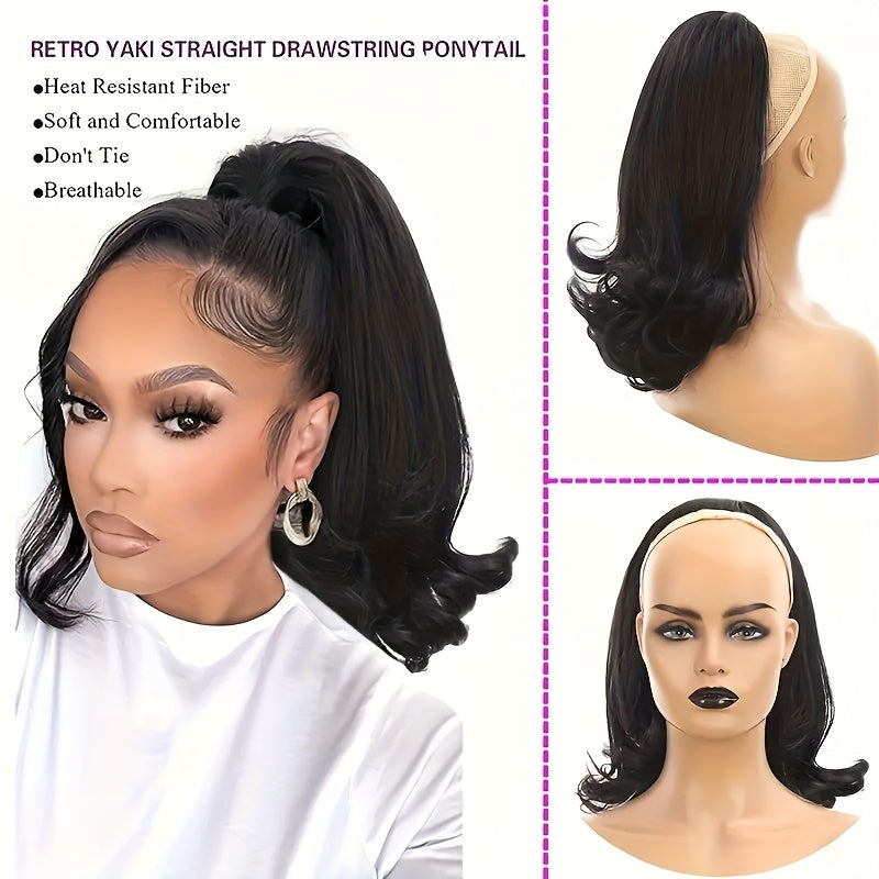 Natural Fluffy Jacqui Straight Ponytail with Synthetic Hair Extensions - End Cocked, High-Quality Heat Fiber, Easy-to-Style for Women, Perfect for Casual or Formal Occasions, Versatile Hairpiece, Sleek Ponytail, Secure Fit