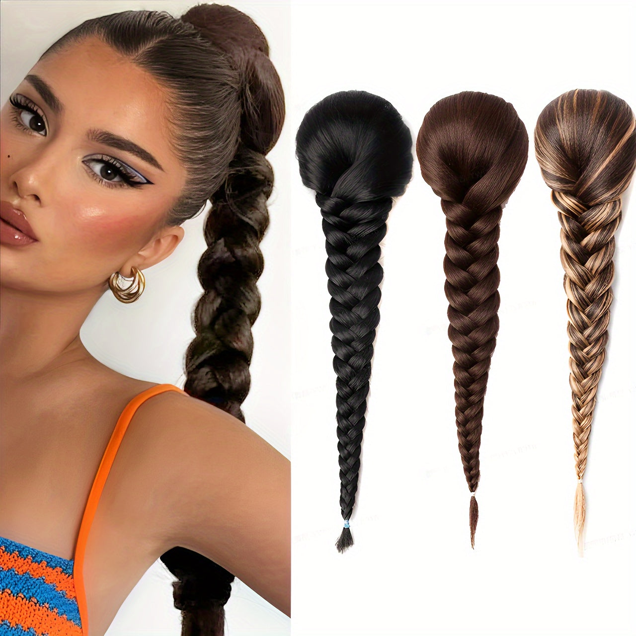 16-inch Elegant Curly Wave Ponytail Extension - 1pc Fishbone Braided Clip-in Synthetic Hair - Unisex-Adult Fashion Party Christmas New Year Gift