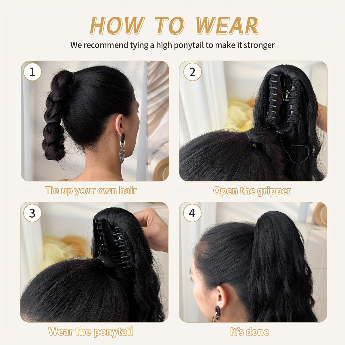 YUSULAXI 28" Ombre Claw Clip Ponytail Extension - Water Wave Synthetic Hairpiece in Light Brown, Heat-Resistant Fiber for Women with Short Hair, Daily Use Accessory, Ponytail Hair Extensions, Versatile Hairpiece, Secure Claw Attachment