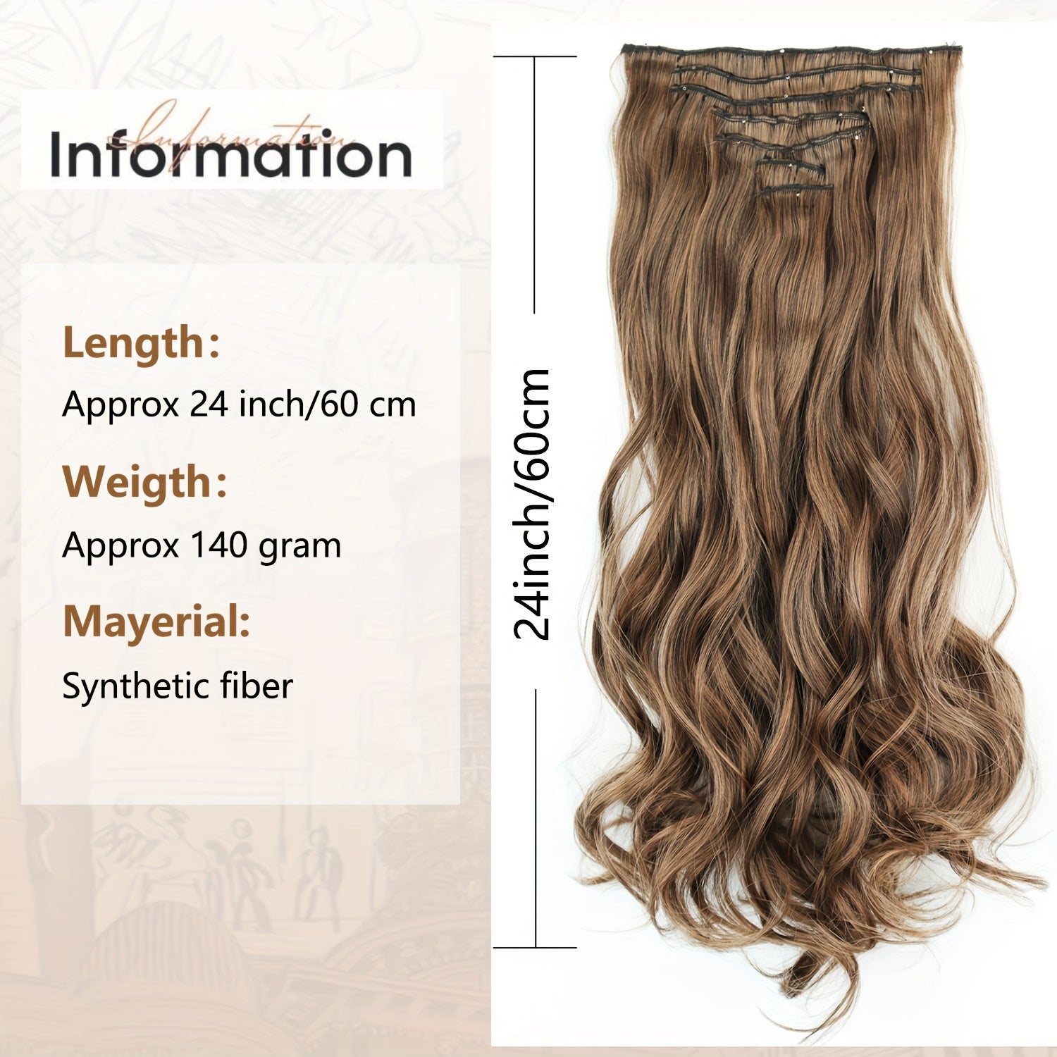 Wig Clip In Hair Extensions for Women 16 Clip Curly Hair Extensions 7 Sets Of Extensions 24inch Big Wave Wig for Everyday Parties Noble And Elegant Easy to Wear Wig Pieces Halloween