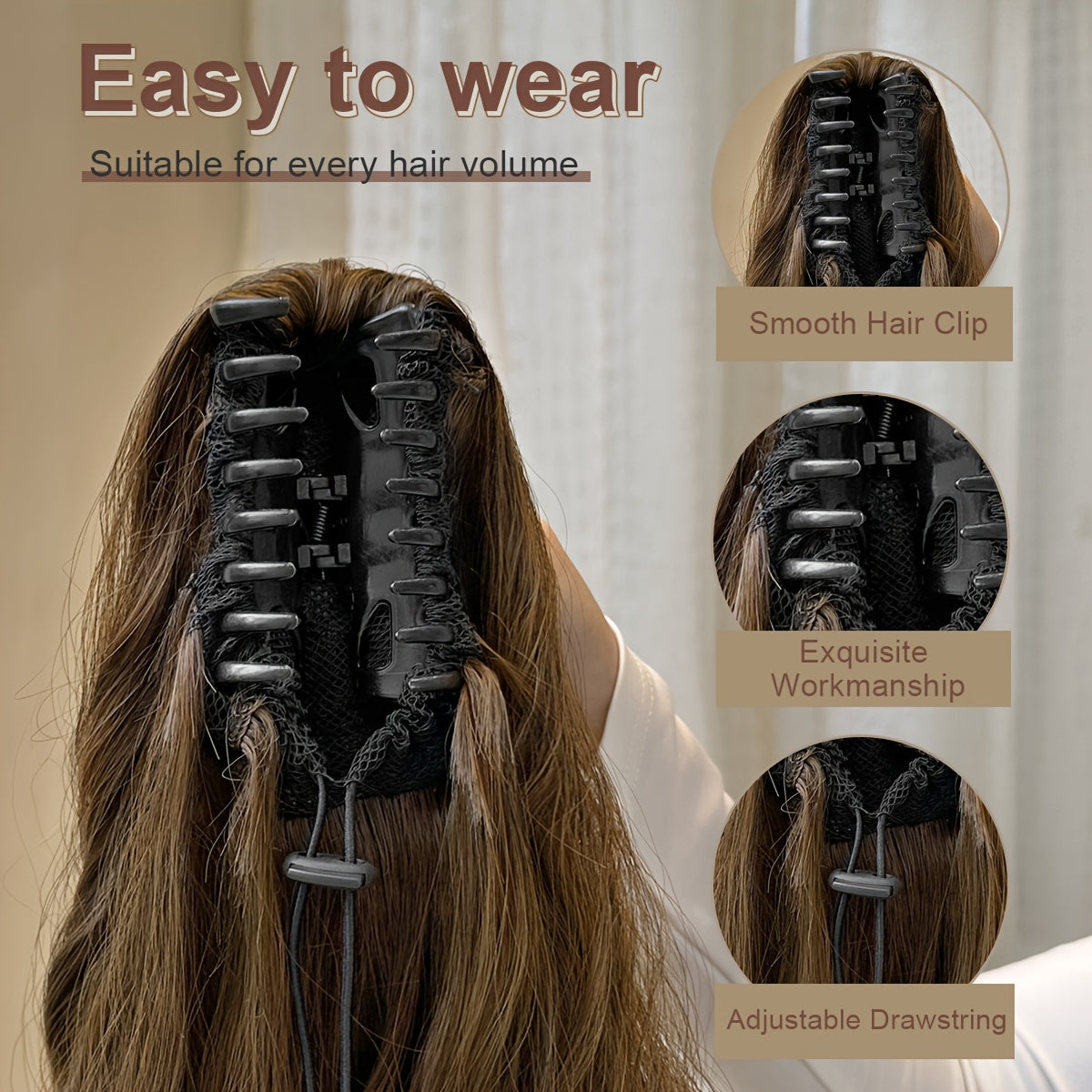 Claw shaped ponytail extension dark brown 71.12 cm water wave heat-resistant fiber synthetic ponytail wig, suitable for short hair accessories for Women's daily use