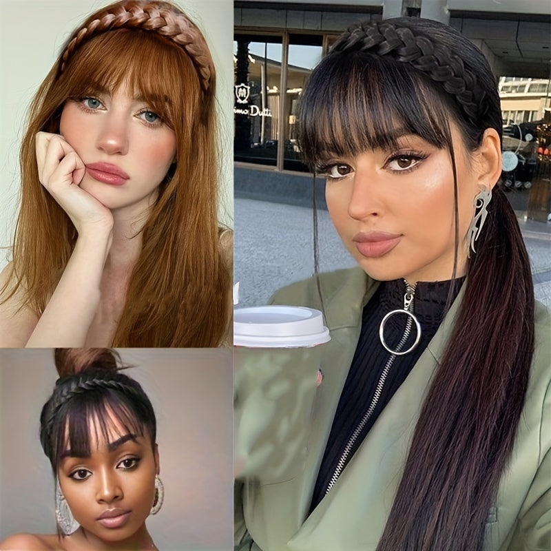 New Hair Accessories With Bangs Braids Headband Hair Extension High Temperature Synthetic Fiber Fake Hair For Women Daily Use Halloween Christmas