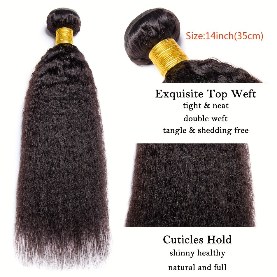 Kinky Straight Bundles Human Hair Bundles 100% Unprocessed Brazilian Yaki Straight 3 Bundles for Women Natural Black Color