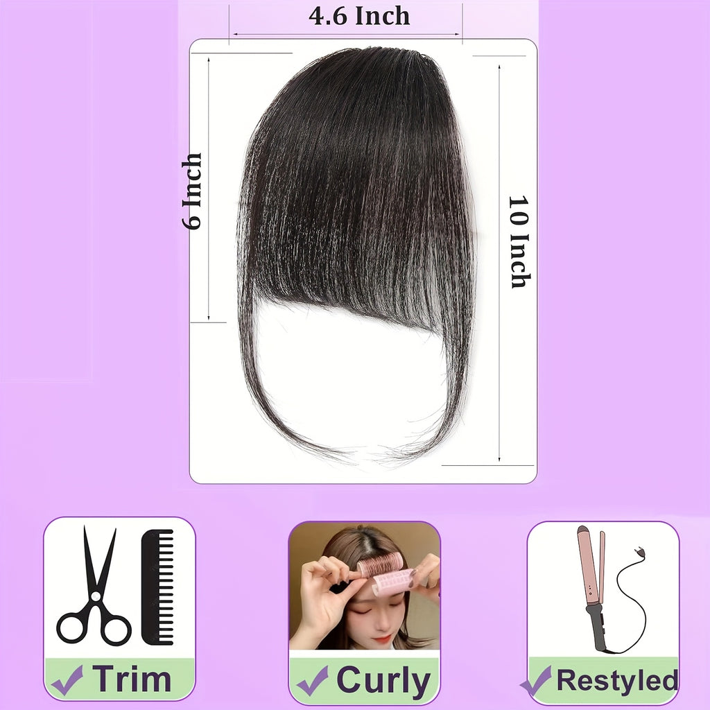Clip-In Bangs - Invisible & Seamless Lightweight 100% Human Hair, Wispy Bangs with Sideburns, Natural Curved Hair Extensions for Women, Daily Wear & Stylish Look, Stylish Hair Accessory | Natural Hair Look | Lightweight Hairpiece, Hair Extensions