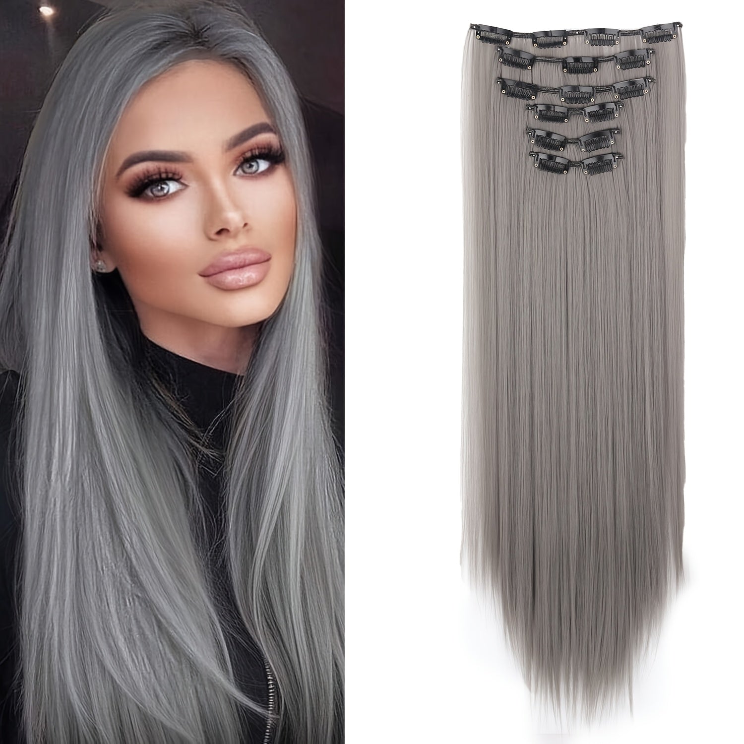 24 Inch 16-Clip Set of Synthetic Hair Extensions, Halloween Special, Straight Hair, with Basics Style, for Women, High-Temperature Fiber, Halloween Hair Accessories|Straight Hair Extensions|Durable Hairpieces