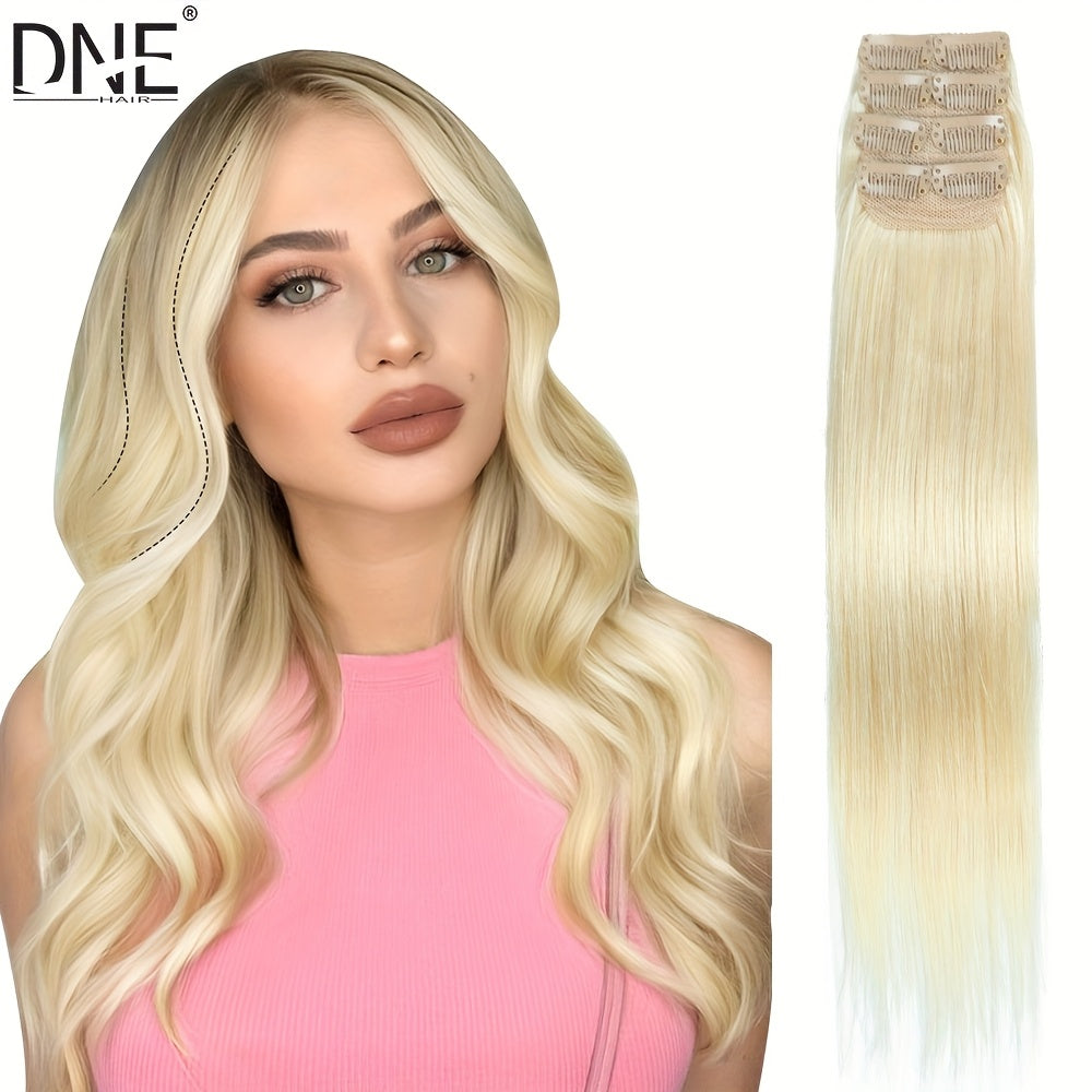 4pcs with 8 Clips Straight Clip In Hair Extensions 100% Real Human Hair Light Brown 12-18 Inch Double Weft Invisiable Clip Hair Extensions Remy Natural Human Hair for Women Girl Daily Full Head Use