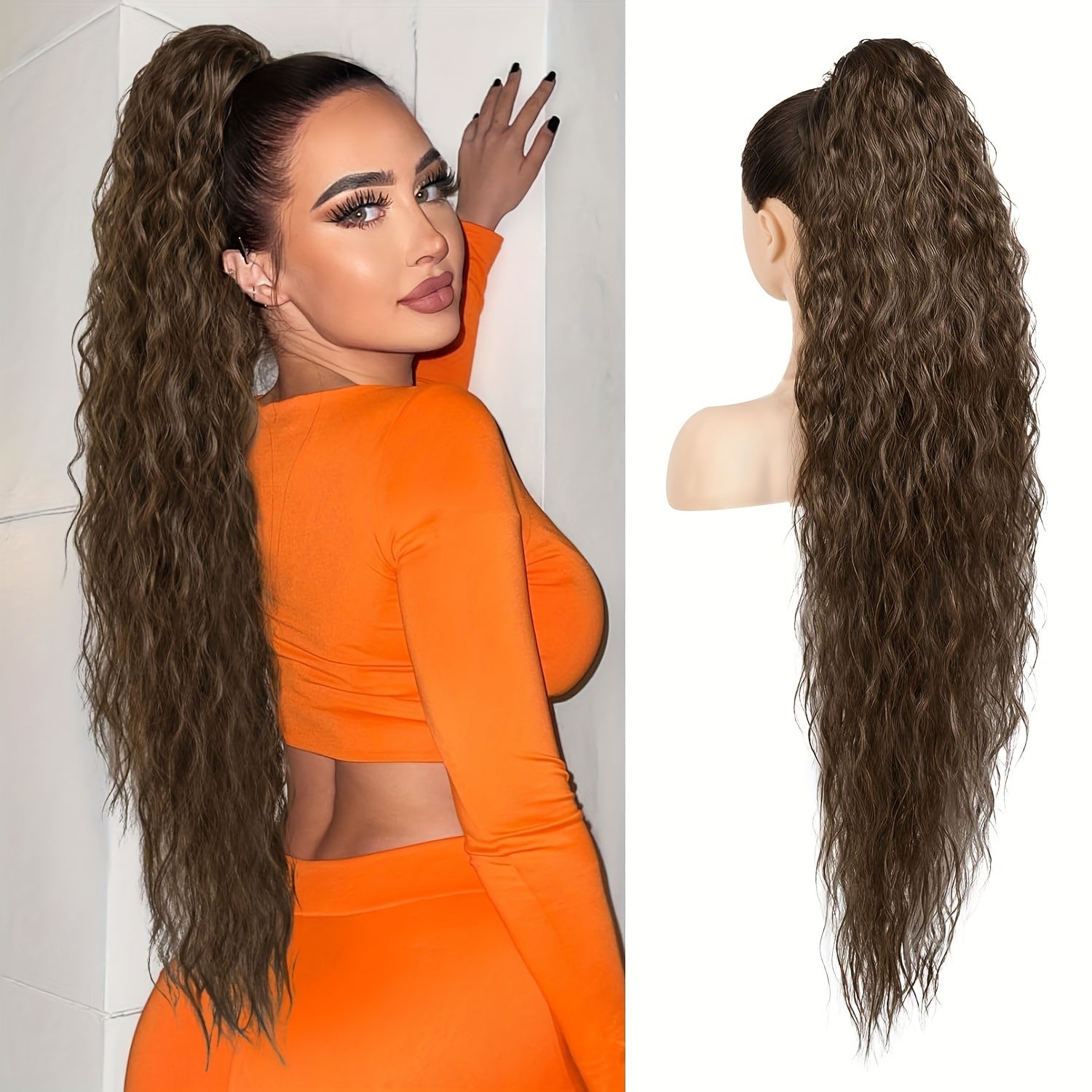 Ponytail Extension, 34" Long Wavy Drawstring Ponytail Extensions, Softer Lighter Synthetic Clip In Hair Extensions Hairpiece For Women Halloween Christmas
