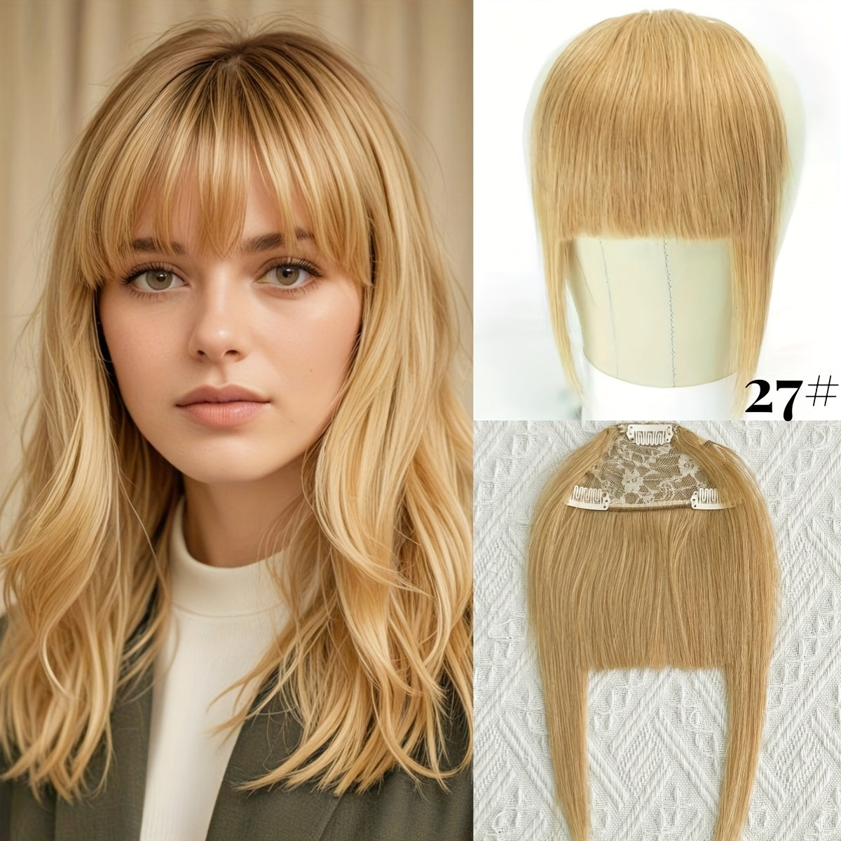 Elegant Women'S 100% Human Hair Bangs Clips, Platinum Blonde Remy Human Hair, 15.24cm Air Fringe Bangs Hairpiece for Women