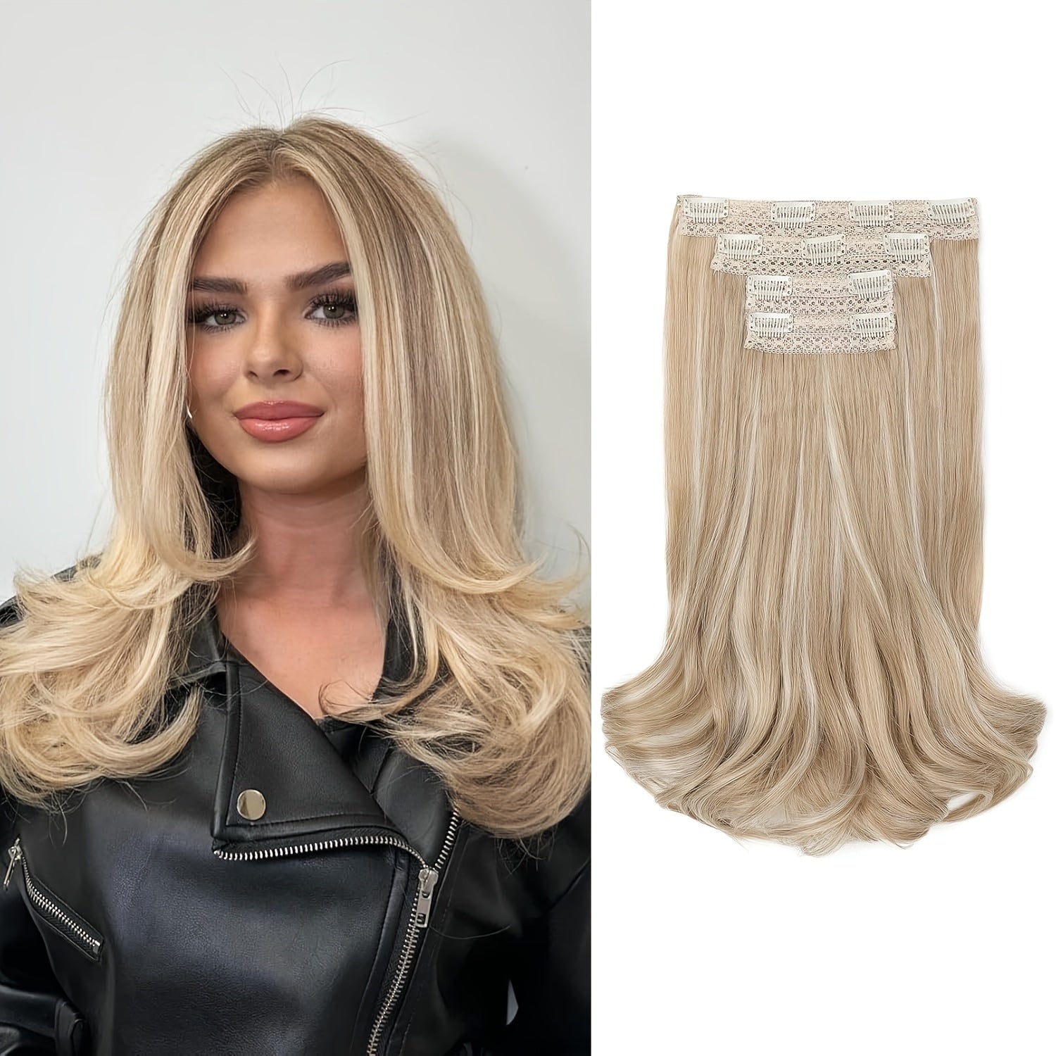 [Wavy Hair Extensions] 4pcs NAYOO Clip-In Short Beach Wavy Hair Extensions | Invisible Lace Weft, Natural Soft Hairpieces for Women, 14" Heat-Resistant Synthetic Hair, Easy Apply & Style for Everyday & Special Occasions