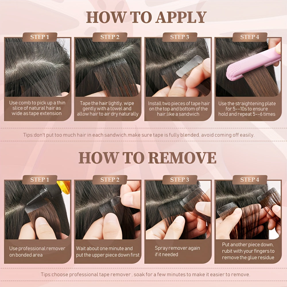 20pcs Straight Tape In 100% Human Hair Extensions 4/27Highlight Human Hairy Seamless Invisible for Thin Hair Woman Top Quality Thick Ends Healthy and Durable Human Hair Extensions Invisible Tape in for Salon Random Packaging Box: Pink or Green