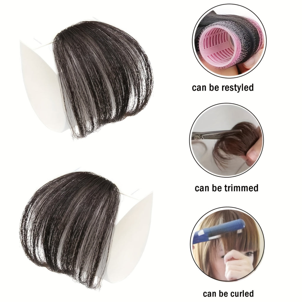 1pc Unisex Straight Human Hair Air Bangs Clip-In Hair Extensions, Heat Resistant, All-Handmade Textile Process, Basic Style for Women