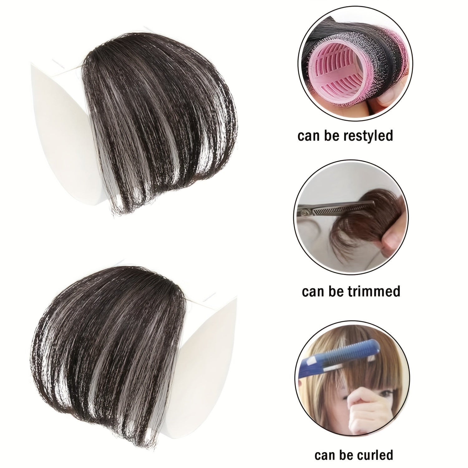 1pc Unisex Straight Human Hair Air Bangs Clip-In Hair Extensions, Heat Resistant, All-Handmade Textile Process, Basic Style for Women