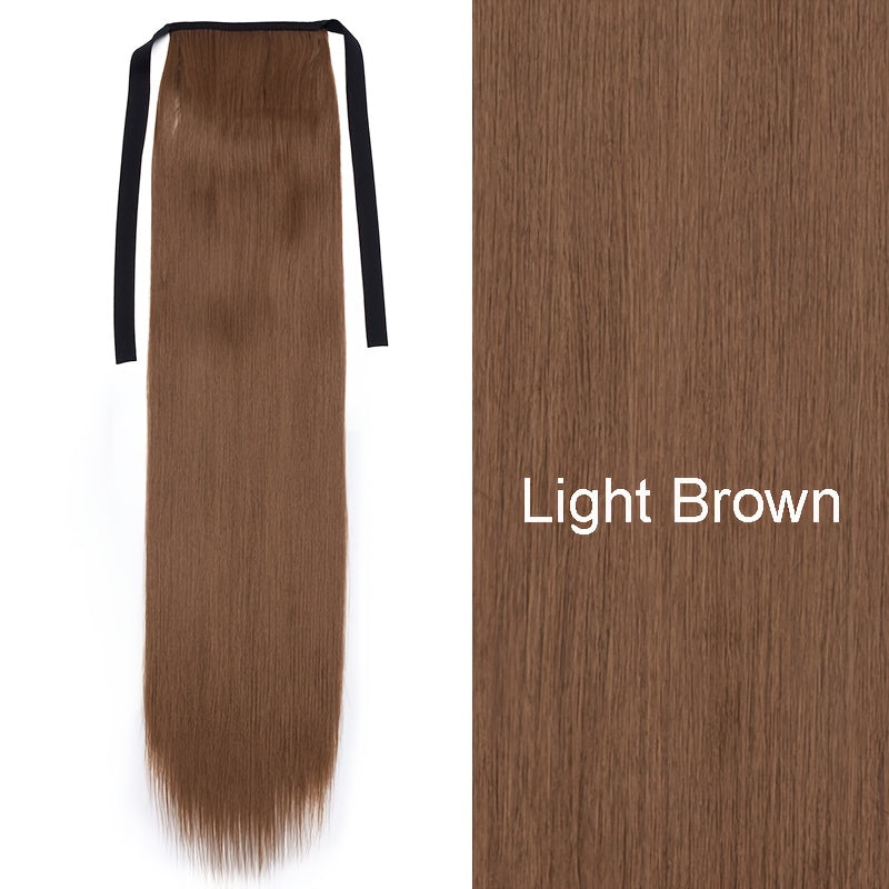 Long Soft Tie Up Ponytail Straight Hair Piece Clip In Hair Extensions 22inch/55cm Wrap Around Binding Pony Tail Hairpiece Drawstring Pony Tails for Women Party Festival Christmas Halloween Daily Use