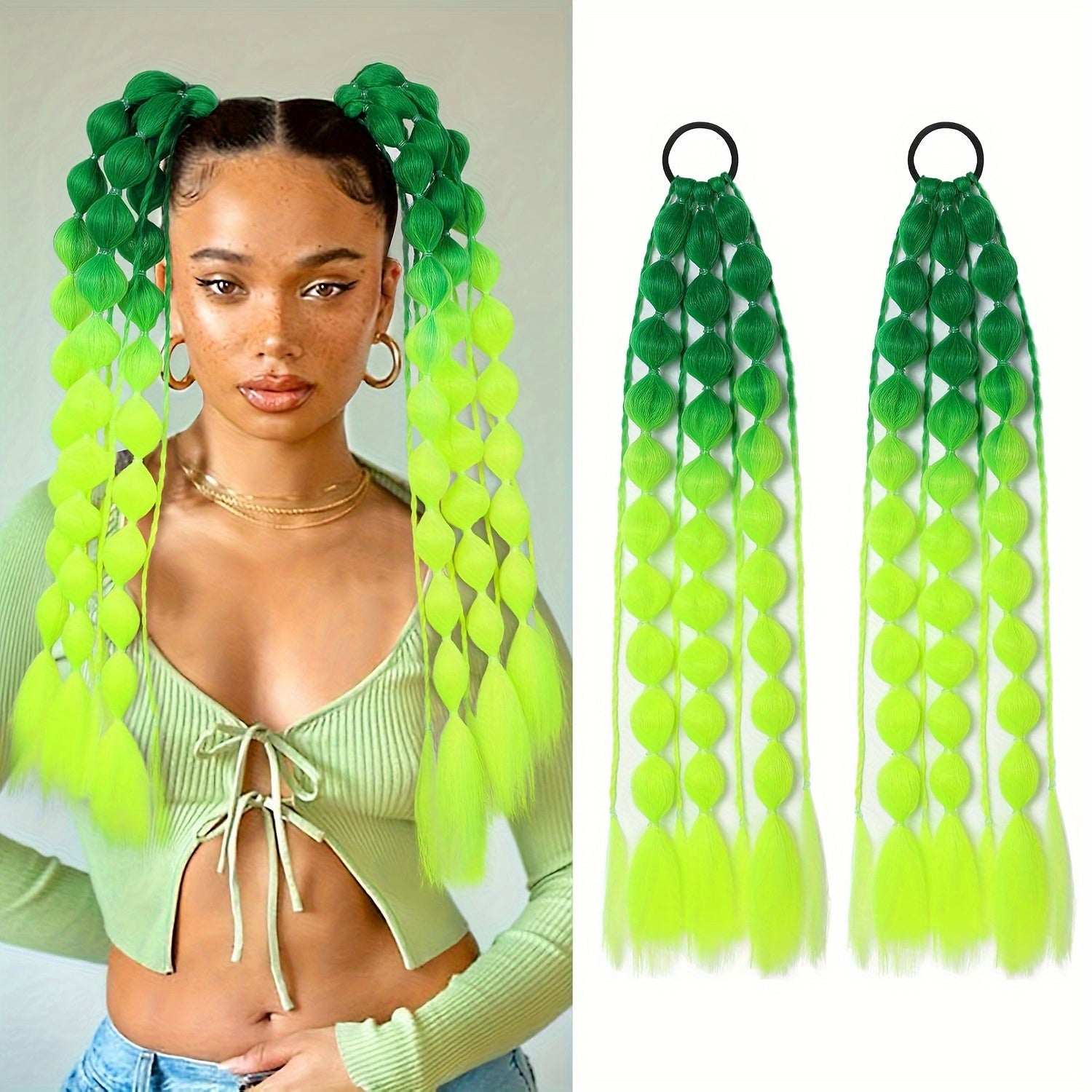Behufun Women's Yaki Straight Bubble Ponytail Extensions - 2 Pack, 50.8cm Lightweight Hair Extensions with Tie, Ombre Synthetic Ponytails for All Ages, Rave and Festival Hair Accessories