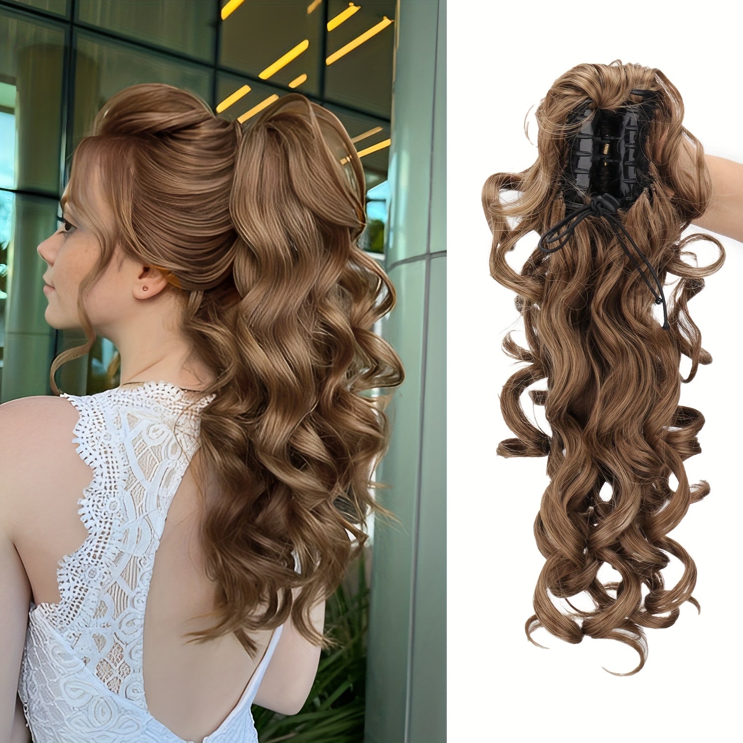 Vintage Ponytail Wig - Stylish Synthetic Heat-Resistant Hairpiece for Casual Attire, Perfect for Halloween and Christmas Celebrations