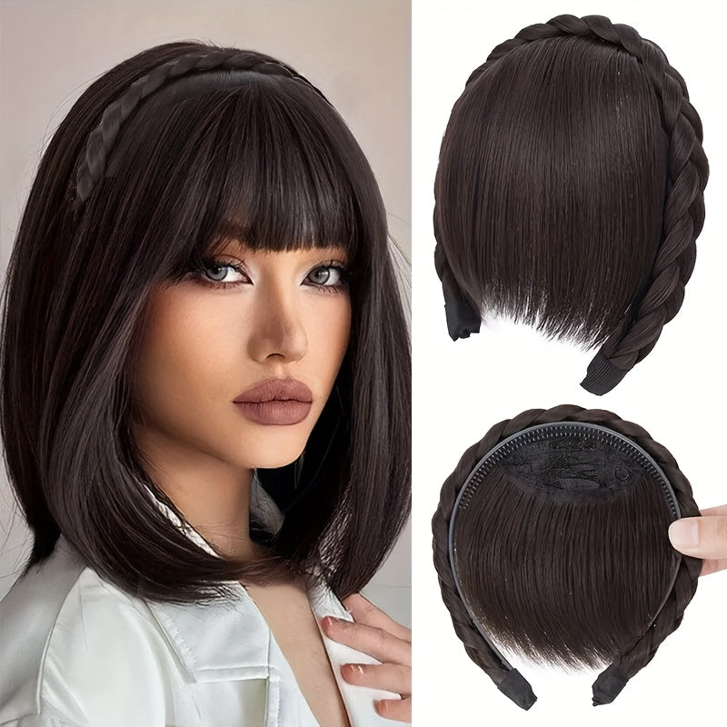 High-Top Hair Accessory 1pc Multi-Color Available Women's Synthetic Clip-In Bangs, Braid Design - Versatile Bangs Piece Suitable for All Hairstyles, Wearable for Daily And Date Outings Halloween