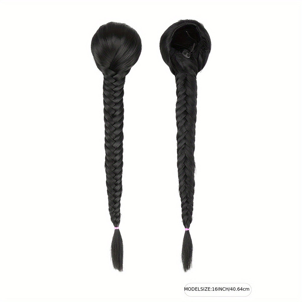 16-inch Elegant Curly Wave Ponytail Extension - 1pc Fishbone Braided Clip-in Synthetic Hair - Unisex-Adult Fashion Party Christmas New Year Gift
