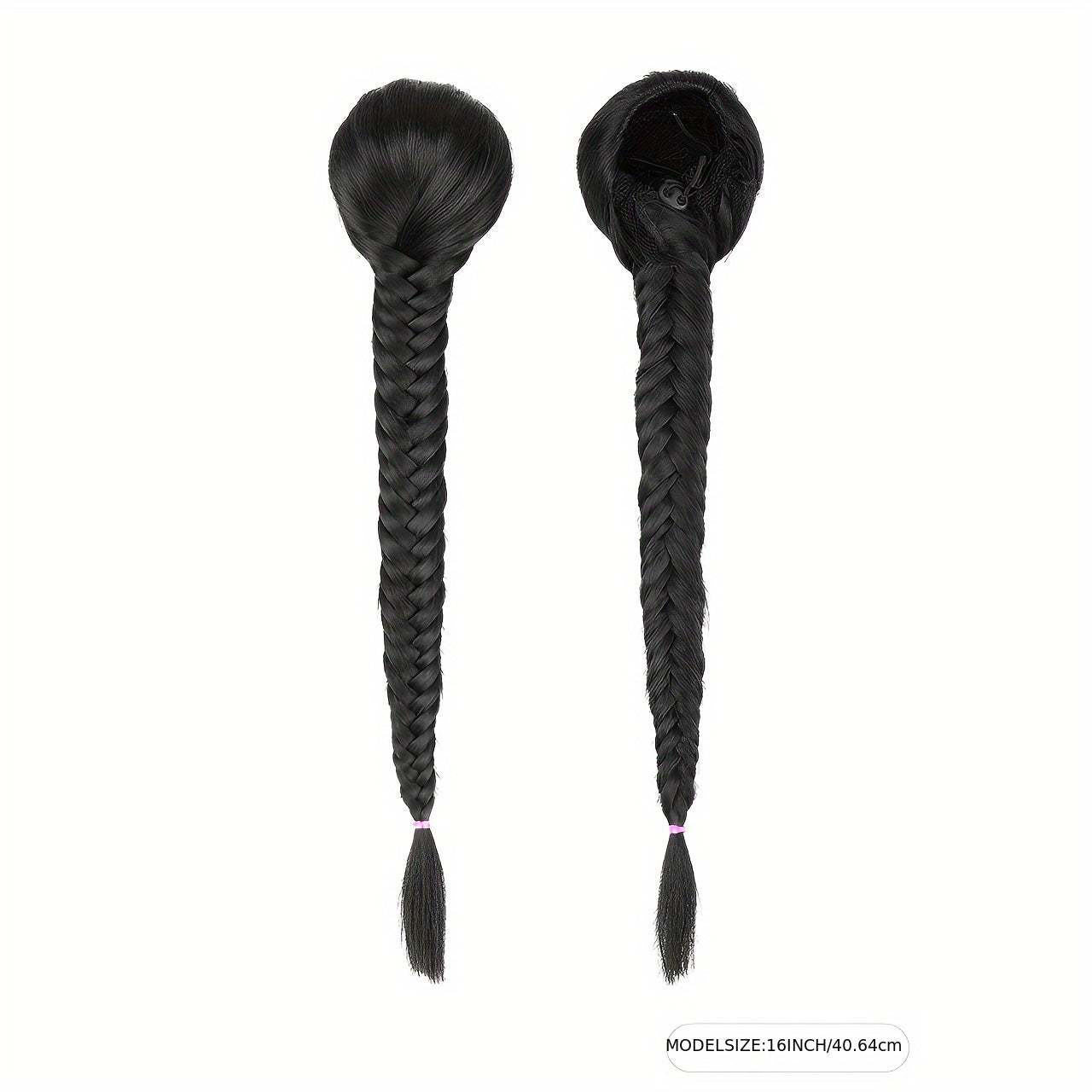 16-inch Elegant Curly Wave Ponytail Extension - 1pc Fishbone Braided Clip-in Synthetic Hair - Unisex-Adult Fashion Party Christmas New Year Gift