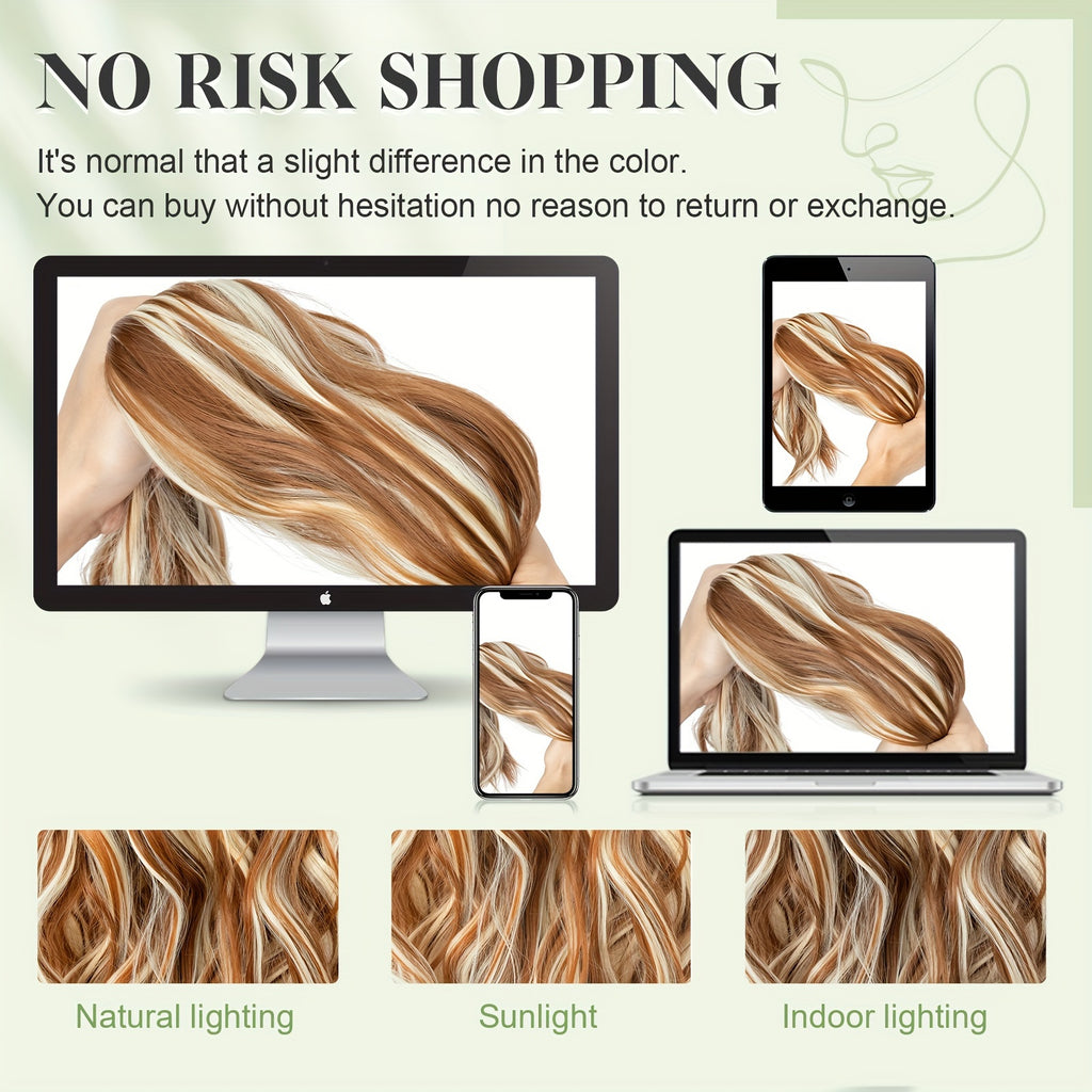 Balayage 55.88 cm Clip In Hair Extensions 4pcs Long Wavy Thick Highlighted Clip In Hairpieces Curly Synthetic Full Head Hair Extension for Women Daily Use Brown Bleach Blonde Black Christmas And Halloween Gift