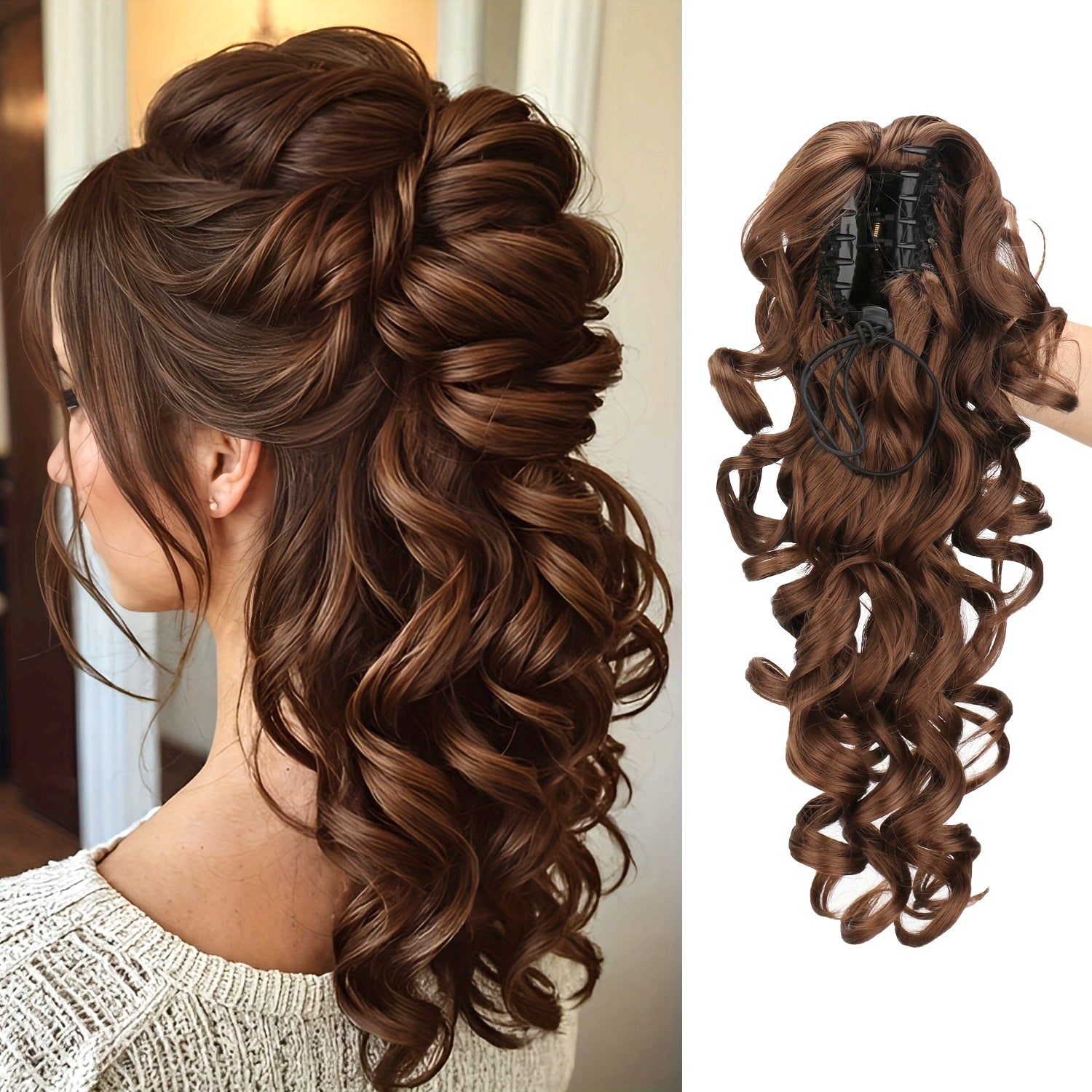 Vintage Ponytail Wig - Stylish Synthetic Heat-Resistant Hairpiece for Casual Attire, Perfect for Halloween and Christmas Celebrations