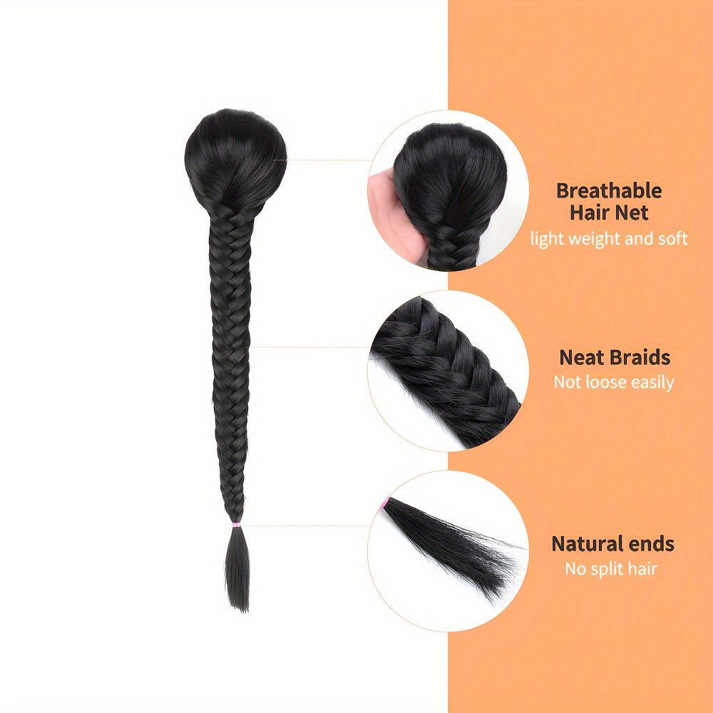 16-inch Elegant Curly Wave Ponytail Extension - 1pc Fishbone Braided Clip-in Synthetic Hair - Unisex-Adult Fashion Party Christmas New Year Gift