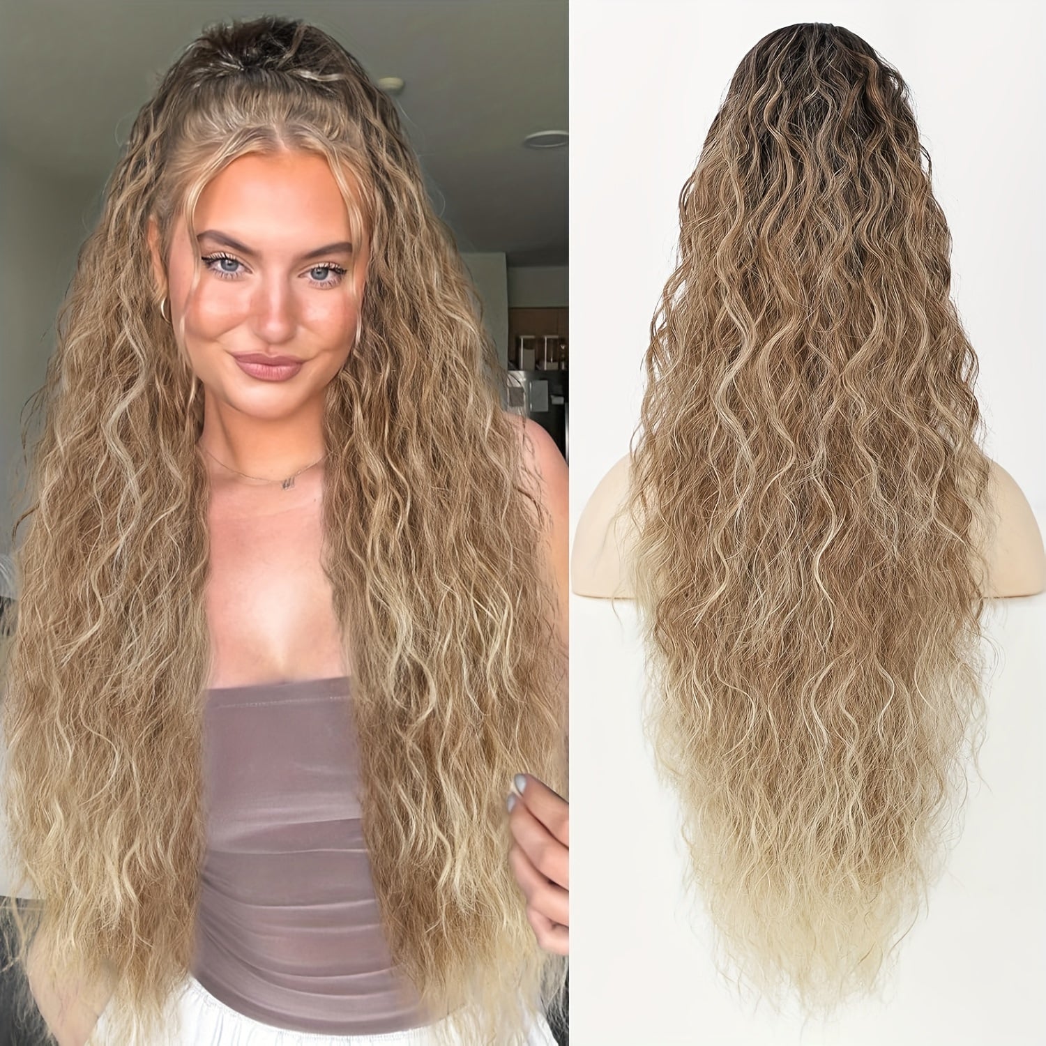 71.12 cm Lightweight Curly Wave Clip-In Hair Extension - Multi-Layered Synthetic Hair for Voluminous Ponytails, Chocolate Brown, Unisex & All Ethnicities, Ponytail Hair Extensions, Versatile Hairpiece, Multilayered Texture, Easy Application Hairpiece