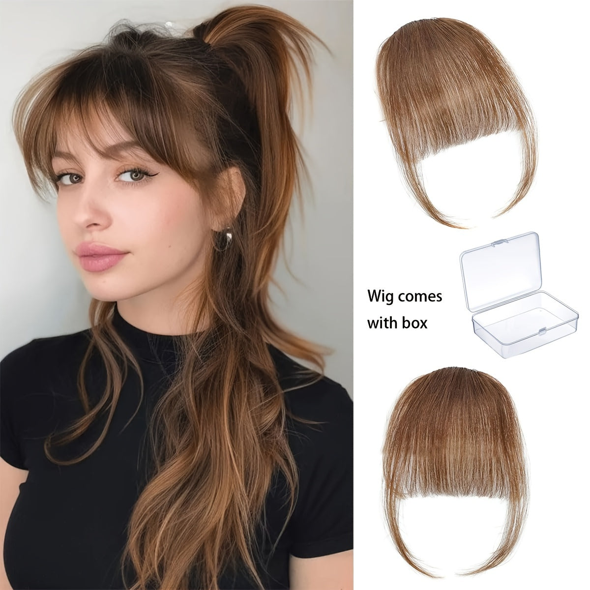 100% Real Hair Clip Style Bangs with Storage Box, Thin Bangs Clip Style Air Bangs, Sideburns and Fine Bangs Hair Extension Suitable for Women's Daily Use Hair Accessories