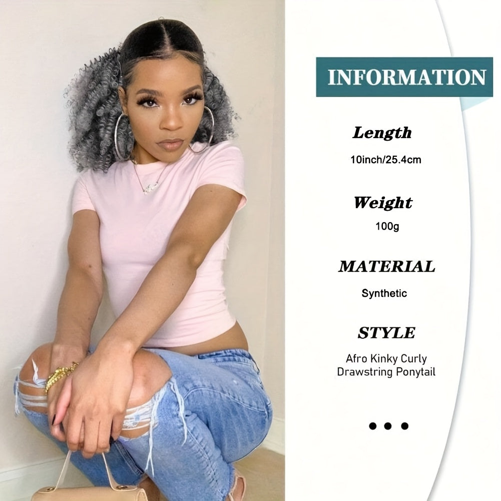 25.4 cm Synthetic Curly Ponytail Hair Extension for Women - Kinky Curly Drawstring Ponytail, Clip-In Fake Ponytails for Daily Use, Natural Look, Easy to Style, Daily Hair Extension | Elegant Hairpiece | Secure Fit Ponytail, Ponytail Wig