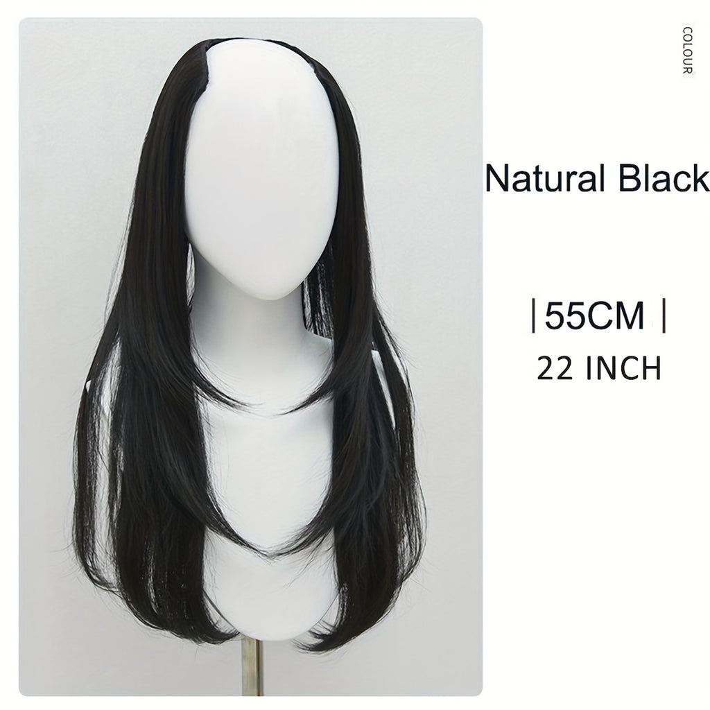 U Part Wig Straight Hair Wigs For Women 18Inches U Shape Clip In Half Wigs Natural Color Invisible Seamless Hair Extension Full Head Long Clip In On Hair Pieces For Women Black Brown Hair Clips Hair Accessories Halloween Christmas