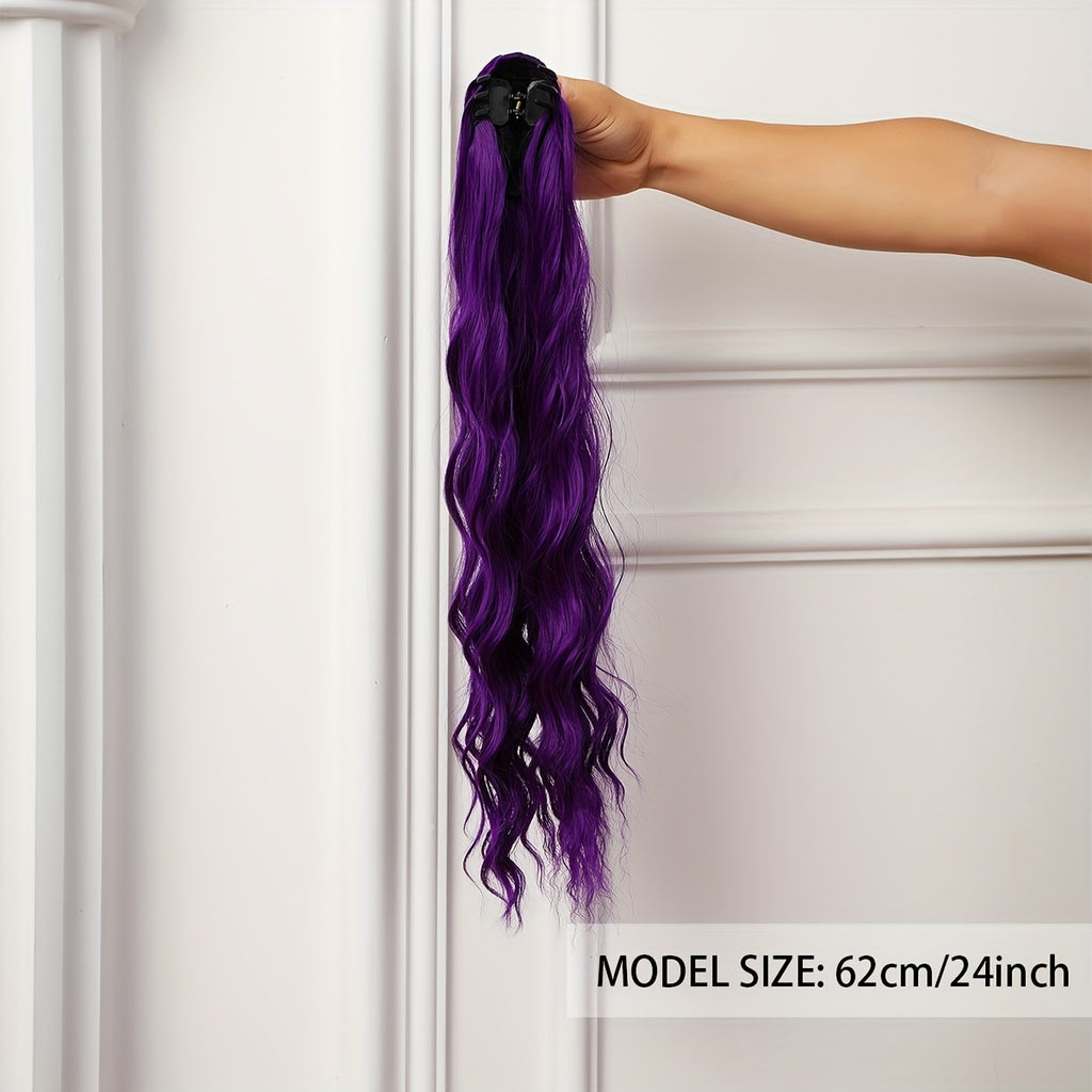 Purple Ponytail Extensions, Long Synthetic Pony Tails Hair Extensions Clip On Ponytails For Women, 60.96cm Claw Ponytail Extension Hair Piece Wavy High Pony Tails Synthetic Heat Friendly Fiber For Girls