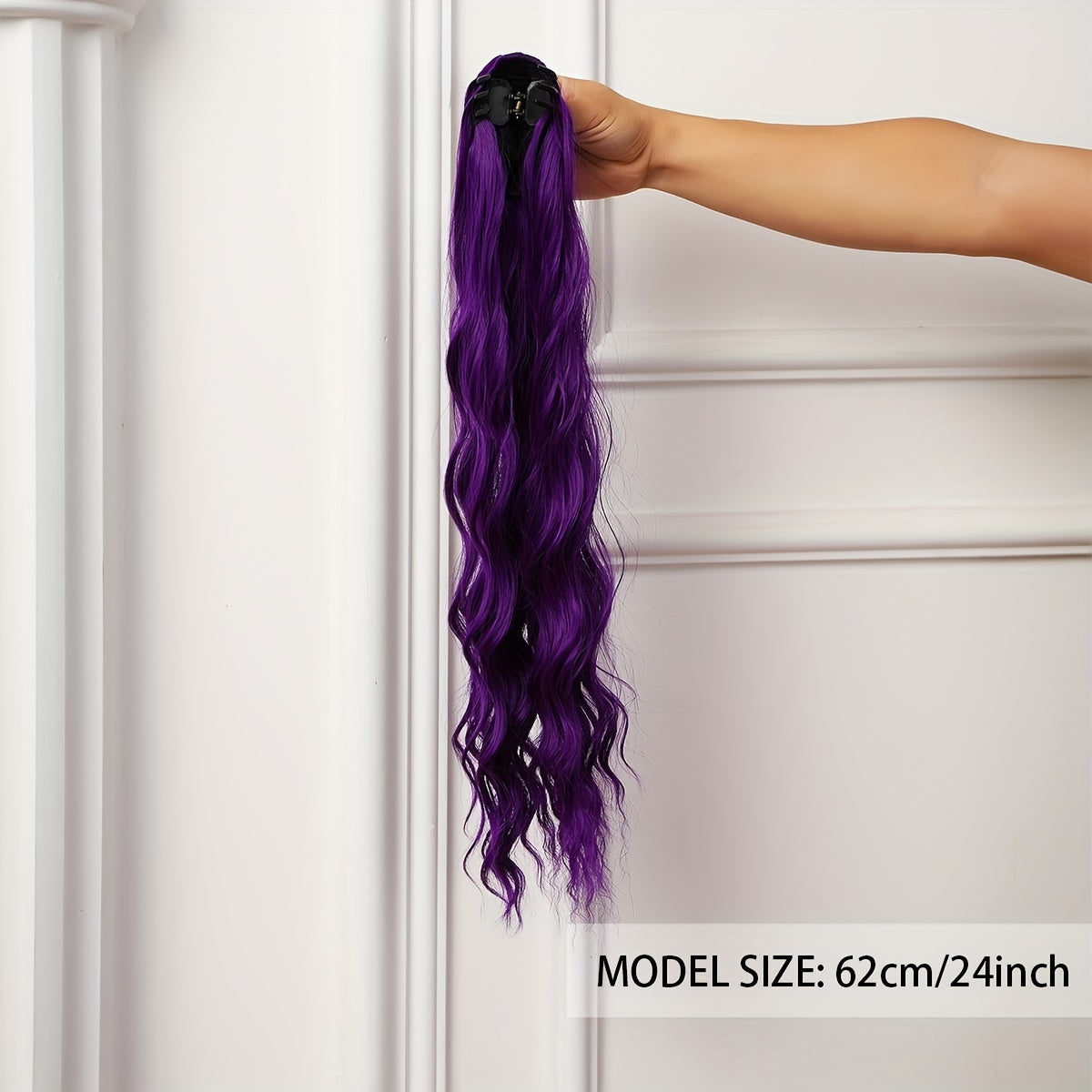 Purple Ponytail Extensions, Long Synthetic Pony Tails Hair Extensions Clip On Ponytails For Women, 60.96cm Claw Ponytail Extension Hair Piece Wavy High Pony Tails Synthetic Heat Friendly Fiber For Girls