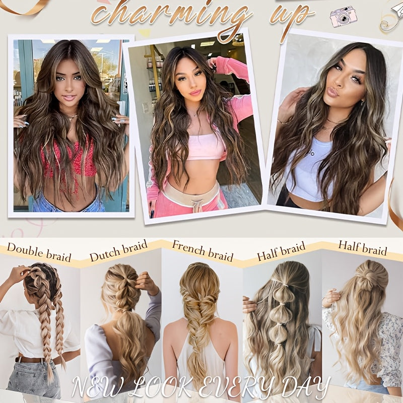 4 Clips Adjustable Size Invisible Wire Hair Extensions With Transparent Wire Synthetic Hair Piece Long Wavy Secret Headband Hairpieces For Women Daily Wear And Halloween Party
