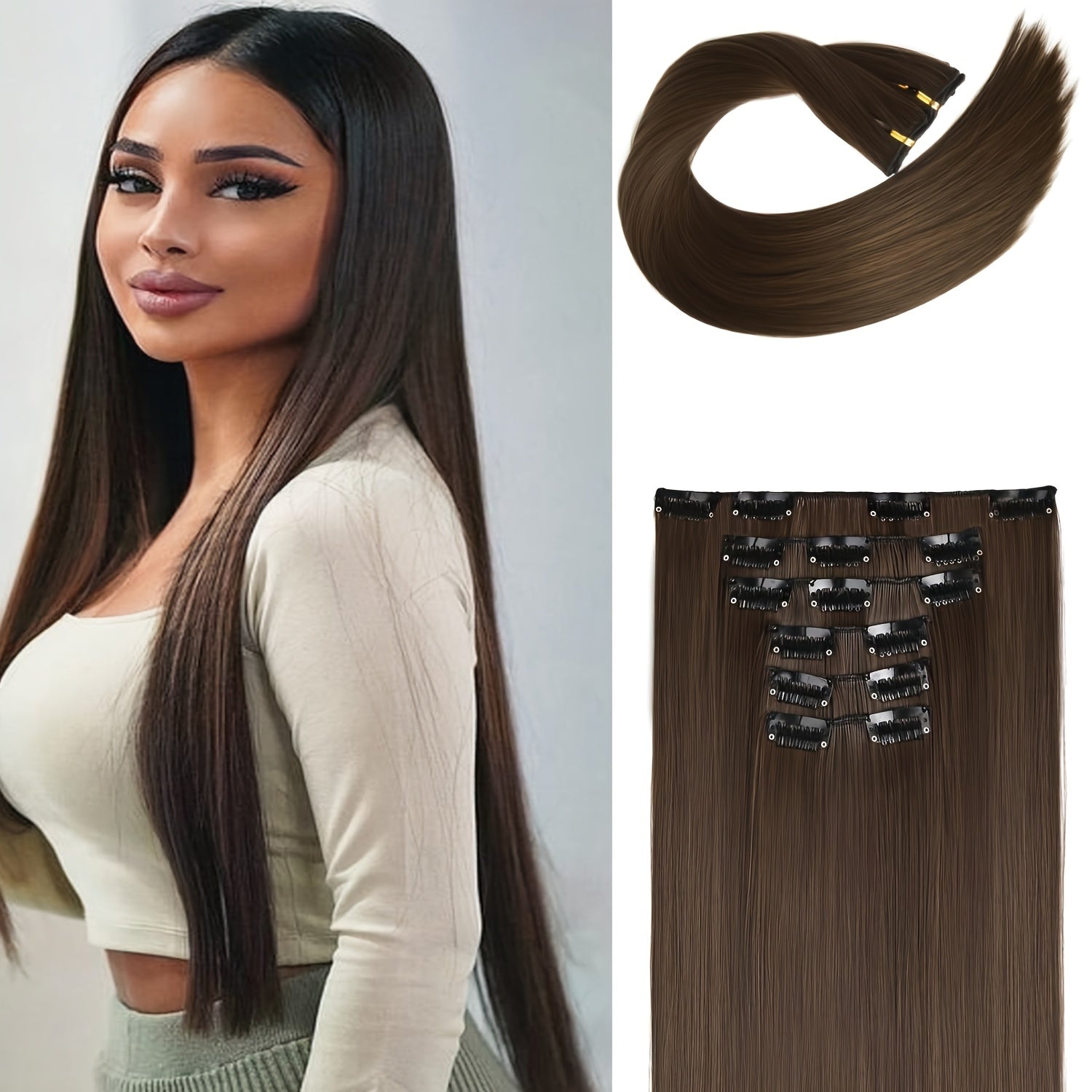 Clip In Hair Extensions 16 Clips 55.88 cm Set Ombre Long Straight Hair Extension for Women Synthetic Hair Extensions Hairpieces