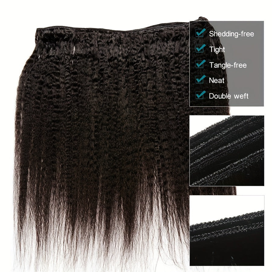 Kinky Straight Bundles Human Hair Bundles 100% Unprocessed Brazilian Yaki Straight 3 Bundles for Women Natural Black Color