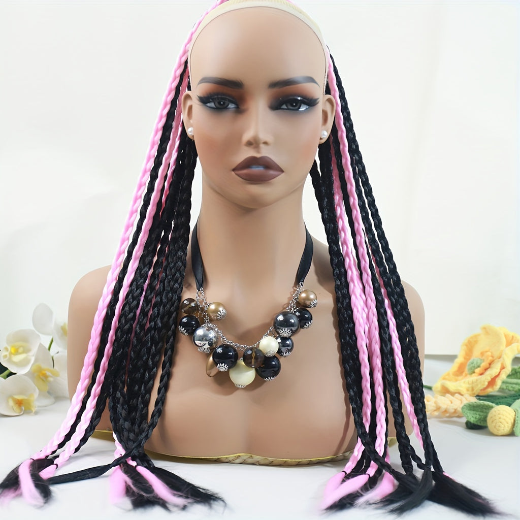 Y2K-Inspired Colorful Braided Hair Extensions with Elastic Bands - 24" Synthetic Ponytail for Women, Perfect for Street Dance & Music Festivals