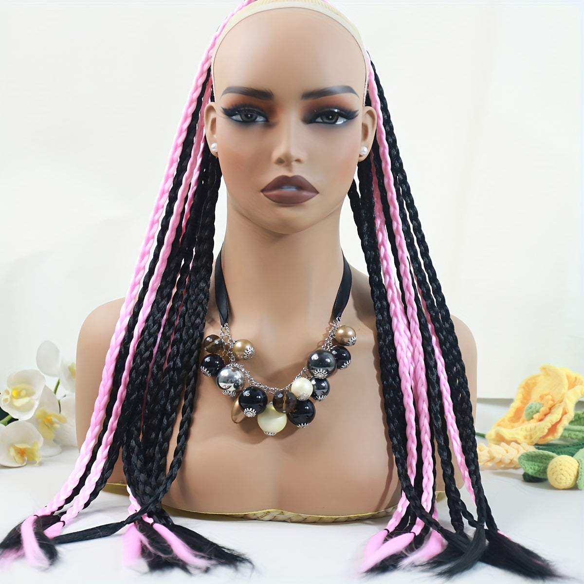 Y2K-Inspired Colorful Braided Hair Extensions with Elastic Bands - 24" Synthetic Ponytail for Women, Perfect for Street Dance & Music Festivals