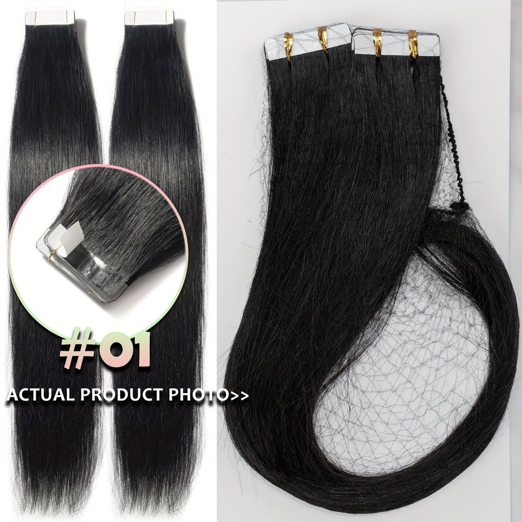 Tape In Hair Extensions Human Hair Straight Real Human Hair For Black And Brown Smmooth Silky Hair Extensions Tape In 40.64-60.96 cm 10pcs/pack, Perfect For Outgoing, Cosplay, Wedding, Daily Life, Party To Adding Volumn (10pcs/pack)