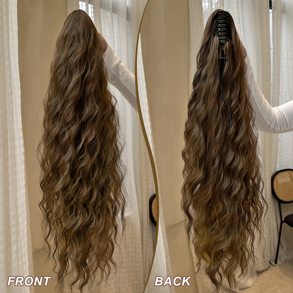 Claw shaped ponytail extension dark brown 71.12 cm water wave heat-resistant fiber synthetic ponytail wig, suitable for short hair accessories for Women's daily use