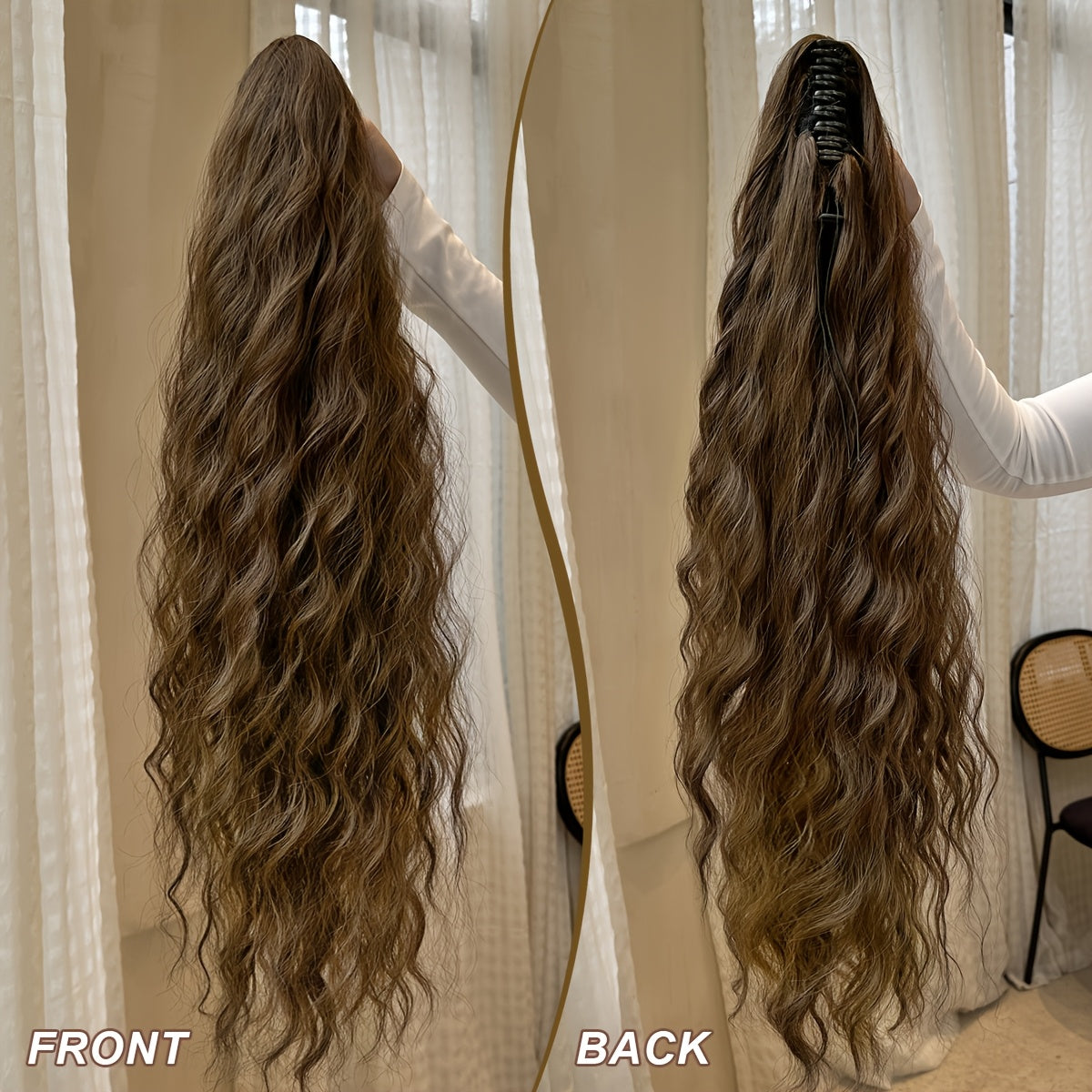 Claw shaped ponytail extension dark brown 71.12 cm water wave heat-resistant fiber synthetic ponytail wig, suitable for short hair accessories for Women's daily use