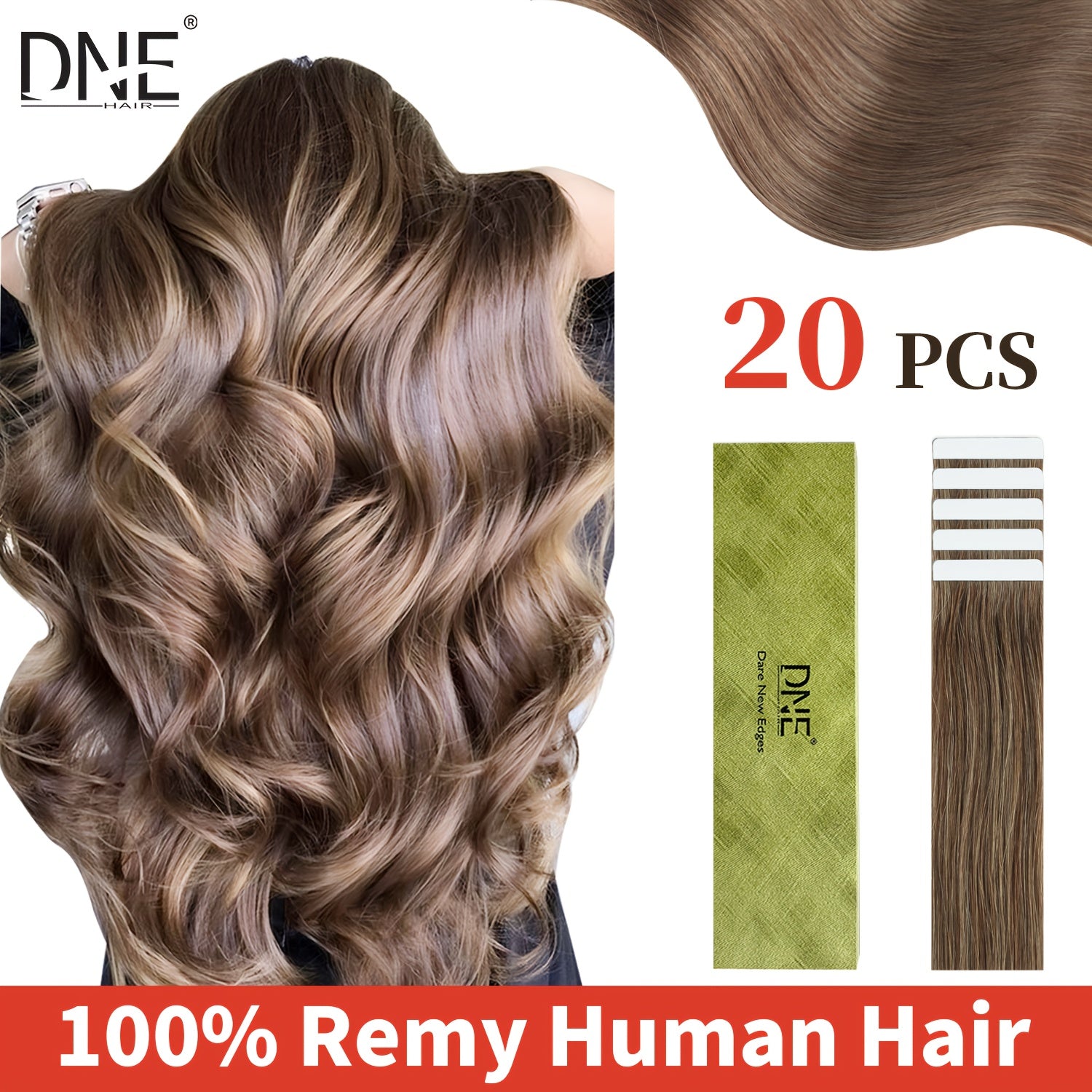 20pcs Straight Tape In 100% Human Hair Extensions 4/27Highlight Human Hairy Seamless Invisible for Thin Hair Woman Top Quality Thick Ends Healthy and Durable Human Hair Extensions Invisible Tape in for Salon Random Packaging Box: Pink or Green