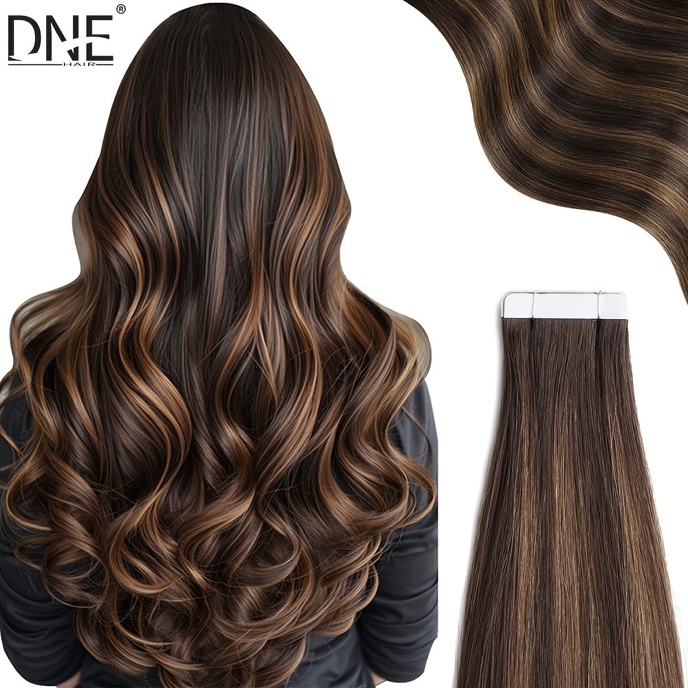 20pcs Straight Tape In 100% Human Hair Extensions 4/27Highlight Human Hairy Seamless Invisible for Thin Hair Woman Top Quality Thick Ends Healthy and Durable Human Hair Extensions Invisible Tape in for Salon Random Packaging Box: Pink or Green