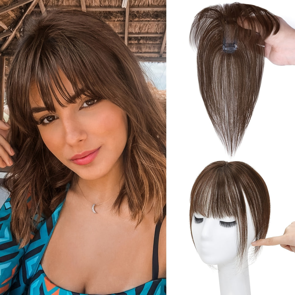 BIGTRSE 360° 3D Bangs Hair Clip - 100% Real Human Hair Topper with Straight Bangs & Side Swept Bangs, Natural Look for Women, Easy Clip-On for Daily Wear, Versatile Hairpiece, Sleek Hairpiece, Secure Hairpiece