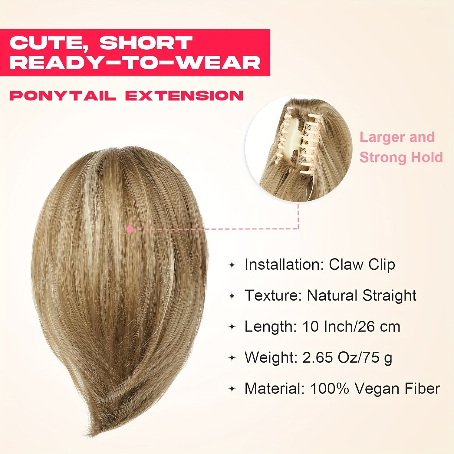 10-Inch Claw Clip Ponytail Extension, Soft Synthetic Natural Look in Blonde - High-Temperature Fiber, Women'S Fashion Highlighted Curly Wave Ponytai